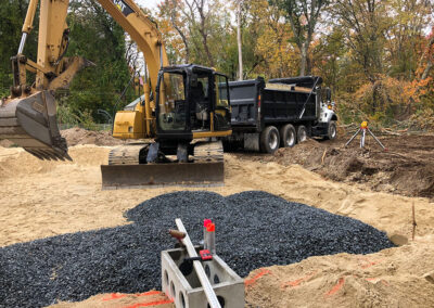 Large excavator truck digging foundation